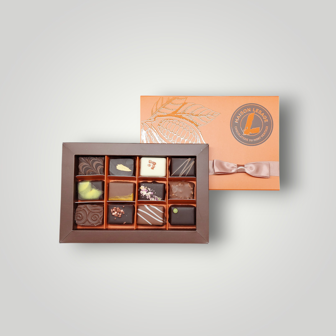 Coffret 12 pièces bonbons chocolat