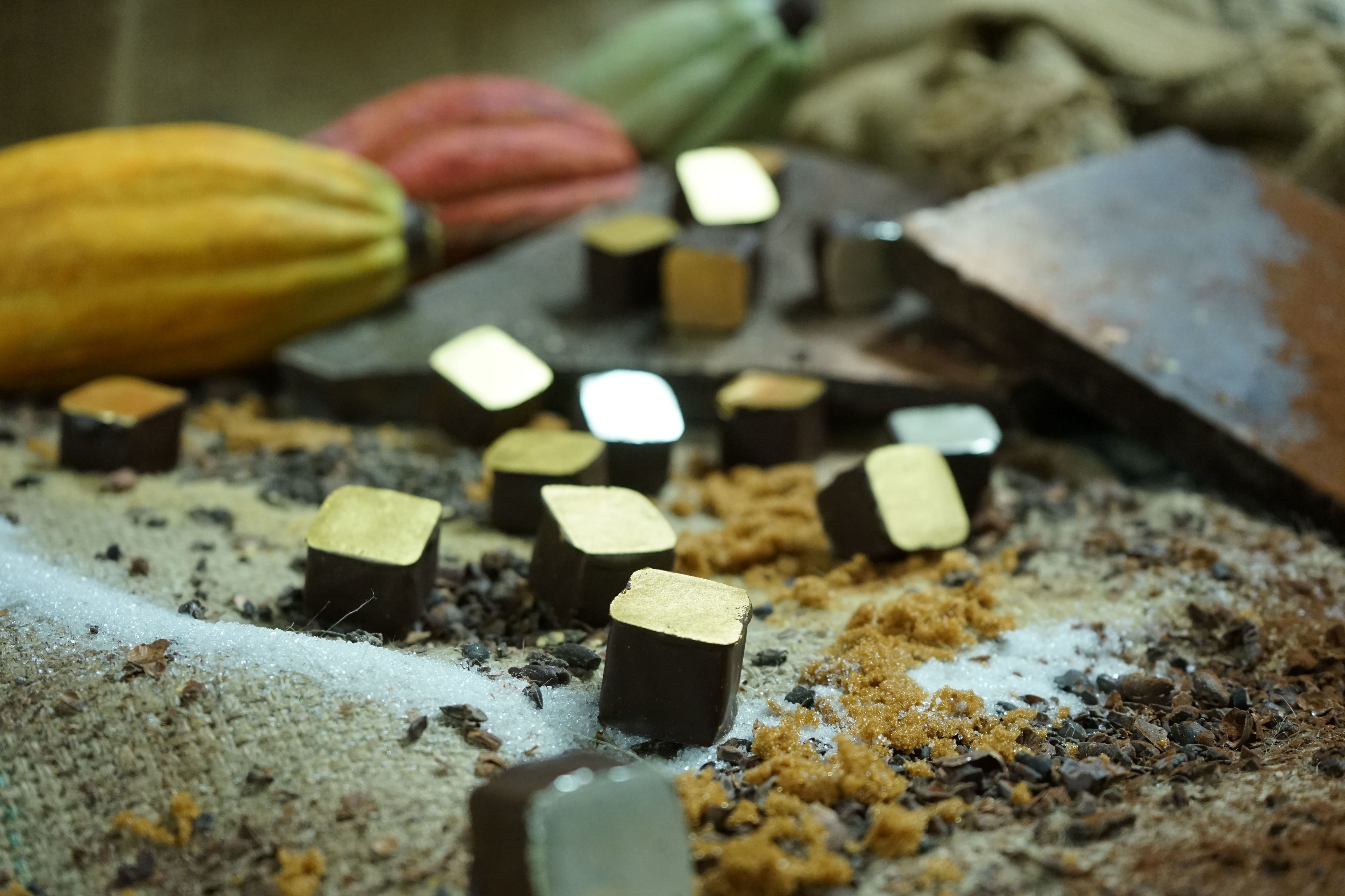Bonbons chocolat à la vanille recouverts d'or